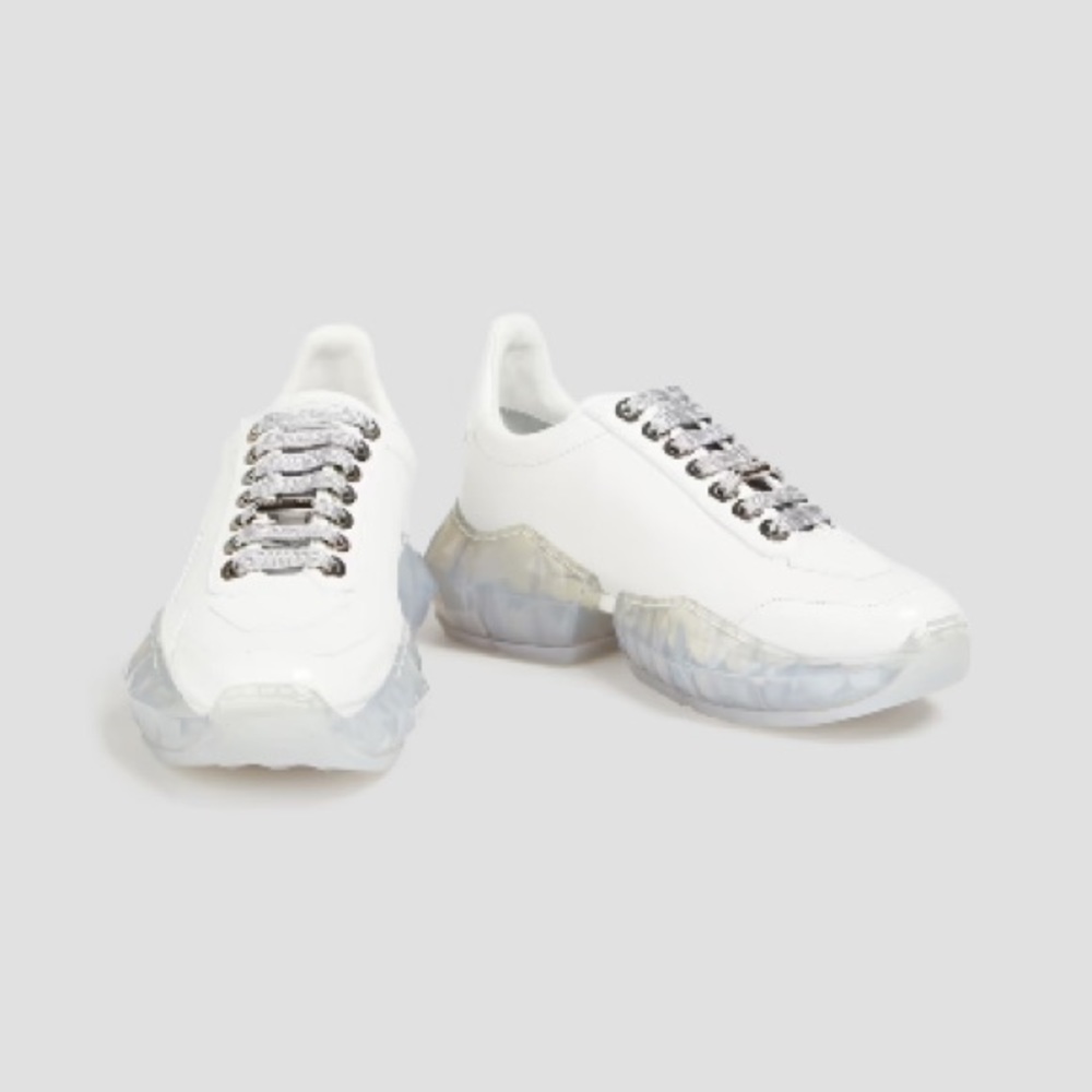 Authentic Jimmy Choo Diamond Leather Sneakers- exaggerated heel